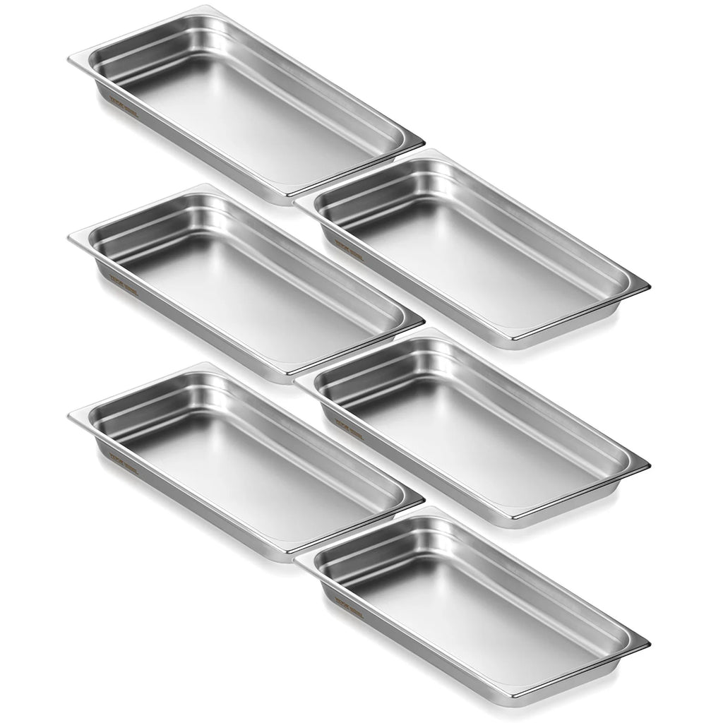 SucceBuy 6Pack Buffet Chafing Dishes 2.5"-6"Deep Steam Table Pan Full Size 0.8mm Thick Stainless Steel Catering Storage Food Pan