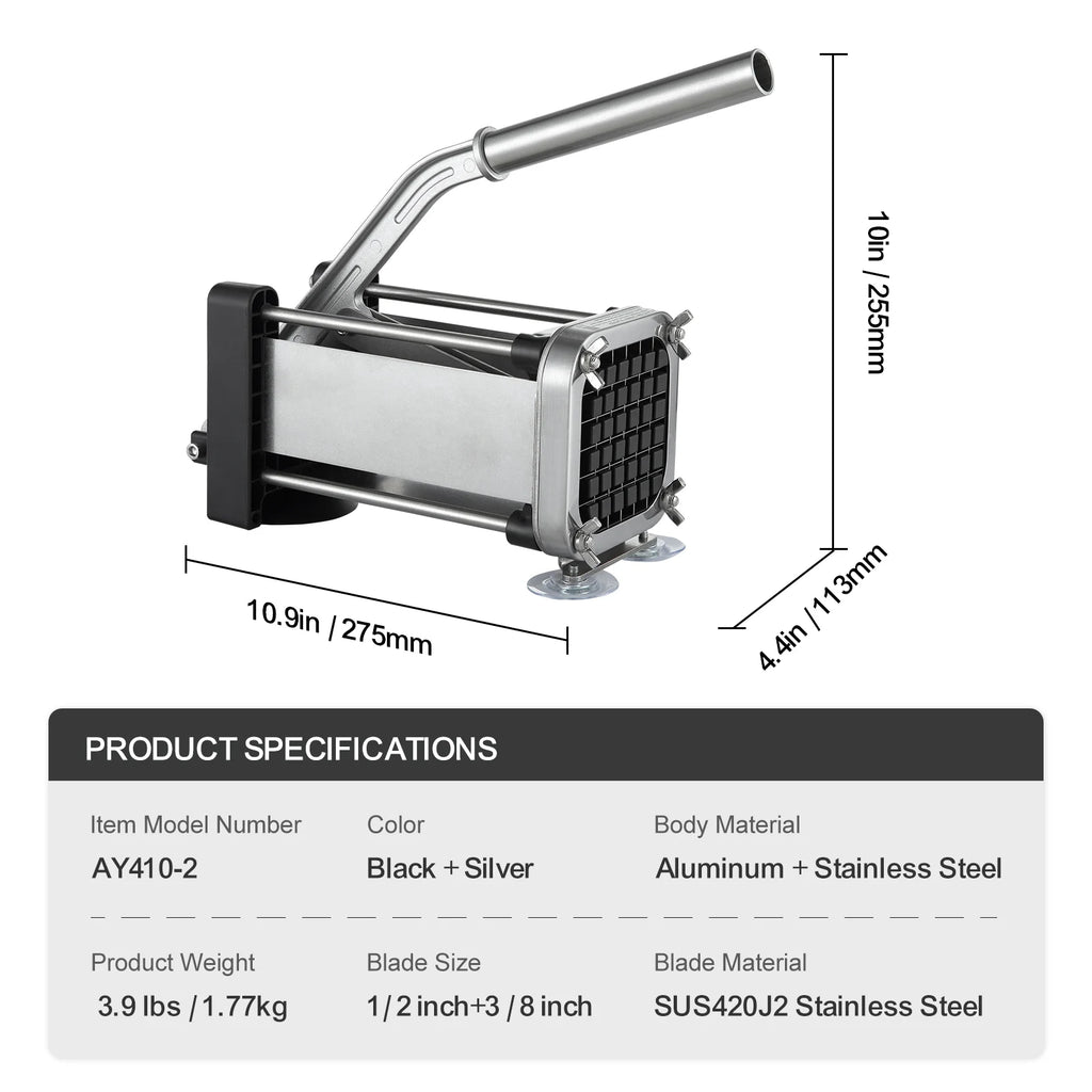 SucceBuy French Fry Cutter Potato Slicer 1/2 3/8 1/4In Stainless Steel Blades for Potato French Fries Cucumber Vegetables Carrot