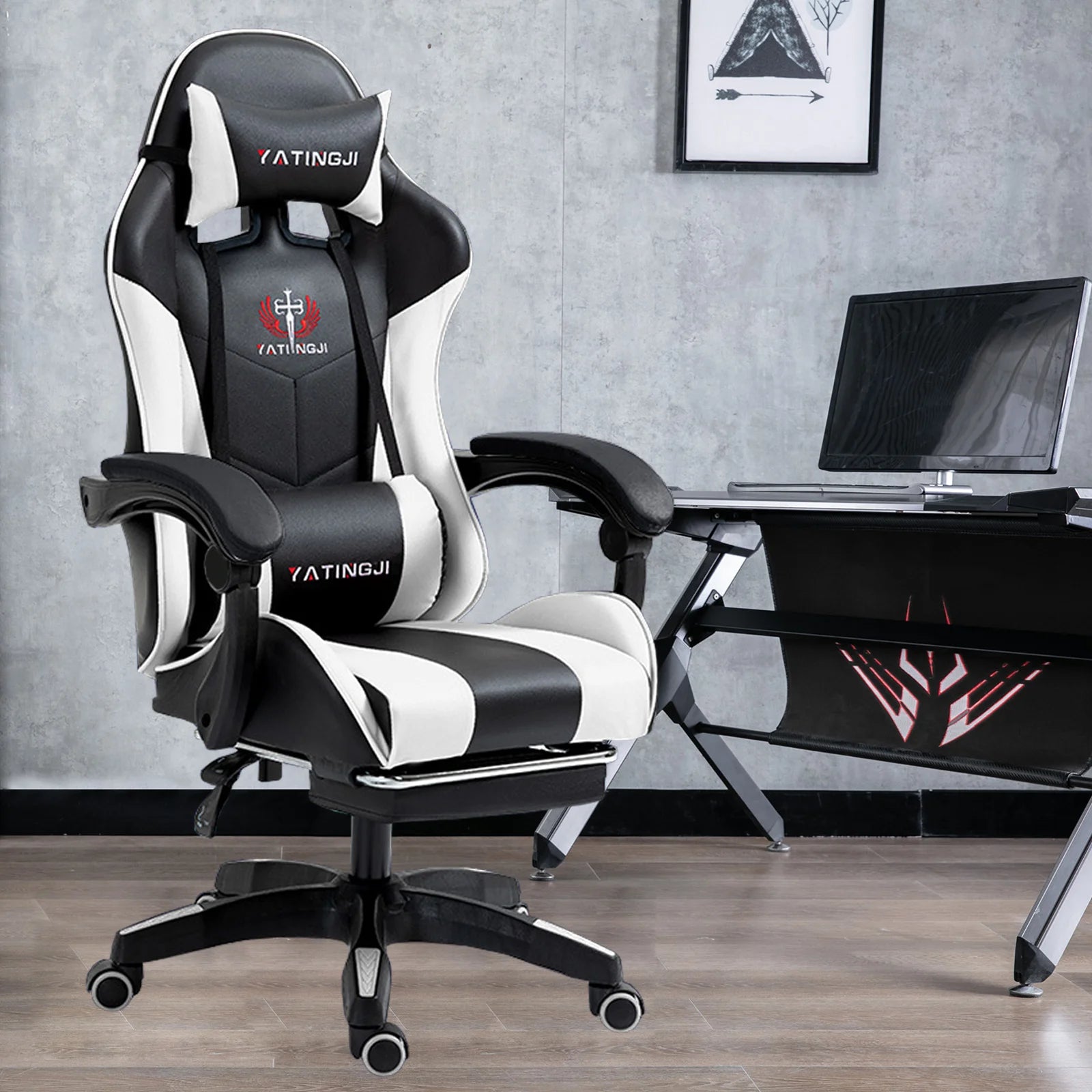 PORIYA Gaming Office Chair Racing Executive Footrest Computer Seat PU Leather