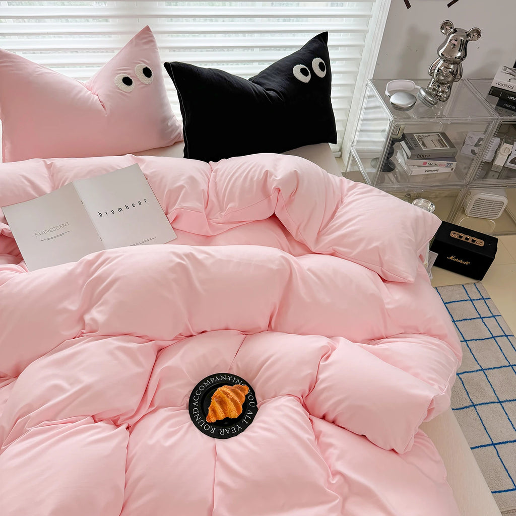 3pcs Wash Cotton Quilt Doona Duvet Cover Single/Double/Queen/King Size With Zipper Closure Bedding Set Ultra Soft Eye Embroidery