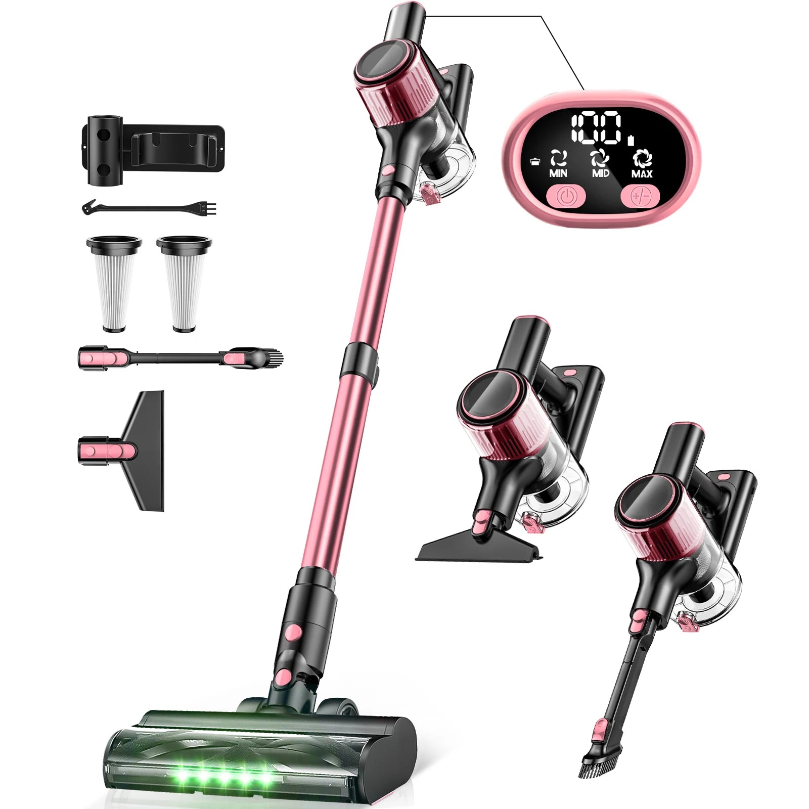 Cordless Vacuum Cleaner, 55Kpa 8 in 1 45Mins Rechargeable 3 Modes Suction Lightweight Vacuum for Pet Hair/Carpet/Hard Floor