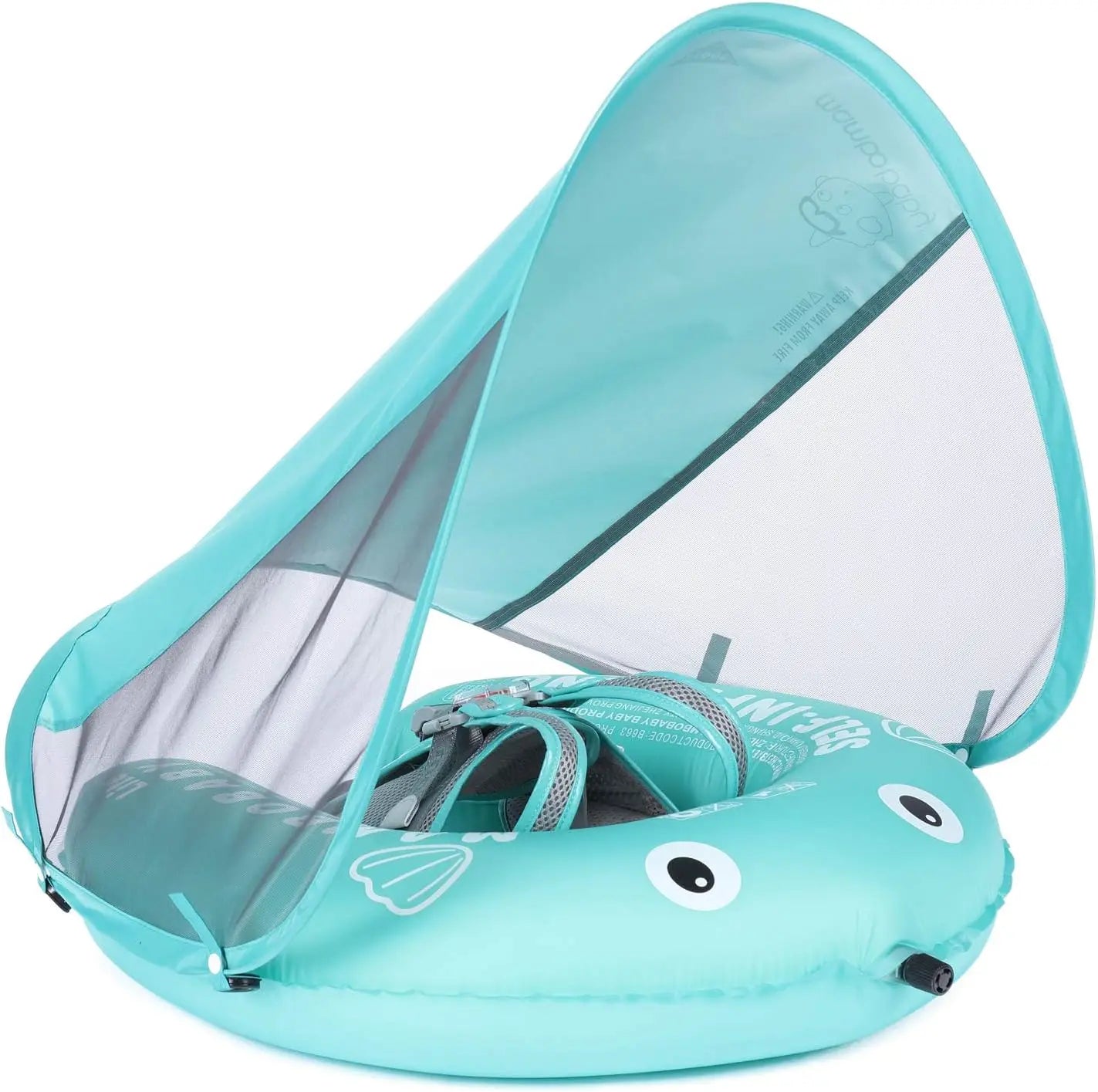 Mambobaby Float with UPF50+ Sun Canopy and Tail Non-Inflatable Baby Swimming Float Swim Trainer Pool Toy for Baby 3-24 Monthso
