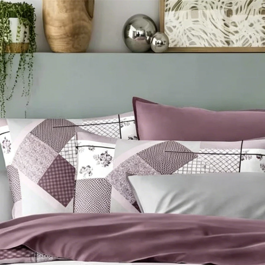 Patchwork Bedding Set Queen Size, 3Pcs Duvet Cover, Soft Microfiber Quilt Cover Set, Purple Grey Geometric Print,AU Local Stock