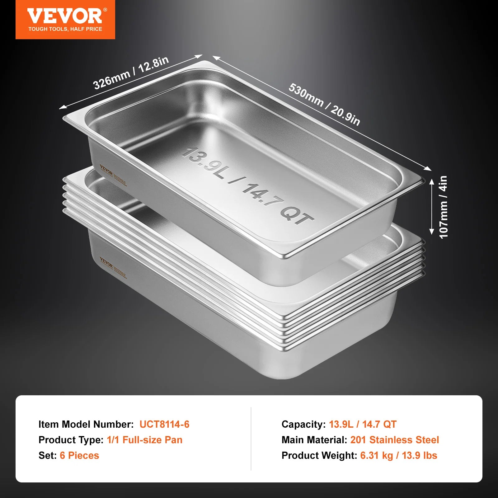 SucceBuy 6Pack Buffet Chafing Dishes 2.5"-6"Deep Steam Table Pan Full Size 0.8mm Thick Stainless Steel Catering Storage Food Pan