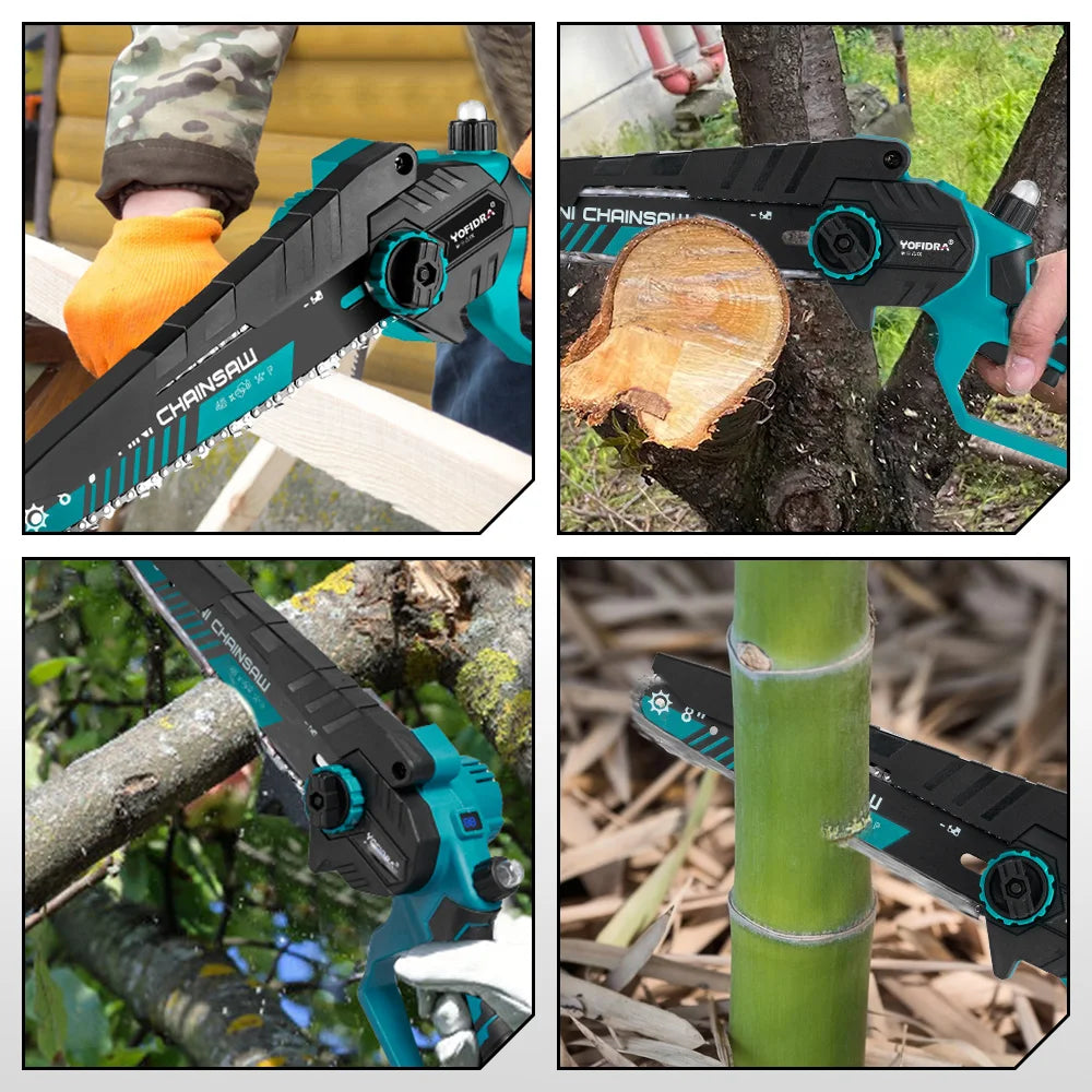 YOFIDRA Brushless 8 inch Electric Pruning Saw Cordless Chainsaw Rechargeable Woodworking Power Tool For Makita 21V Battery Pin