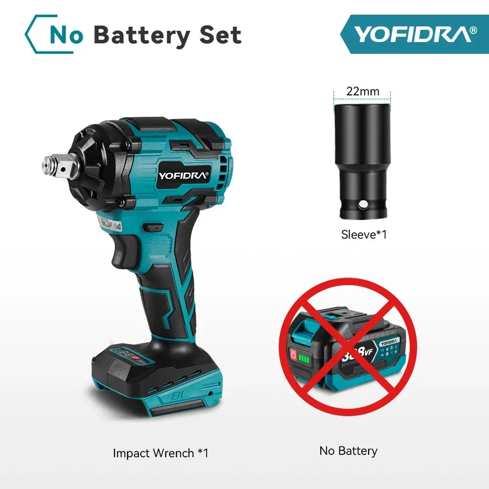 YOFIDRA 1000N.M Brushless Electric Impact Wrench 1/2 inch Cordless Wrench Screwdriver Power Tool For Makita 18V Battery Pin