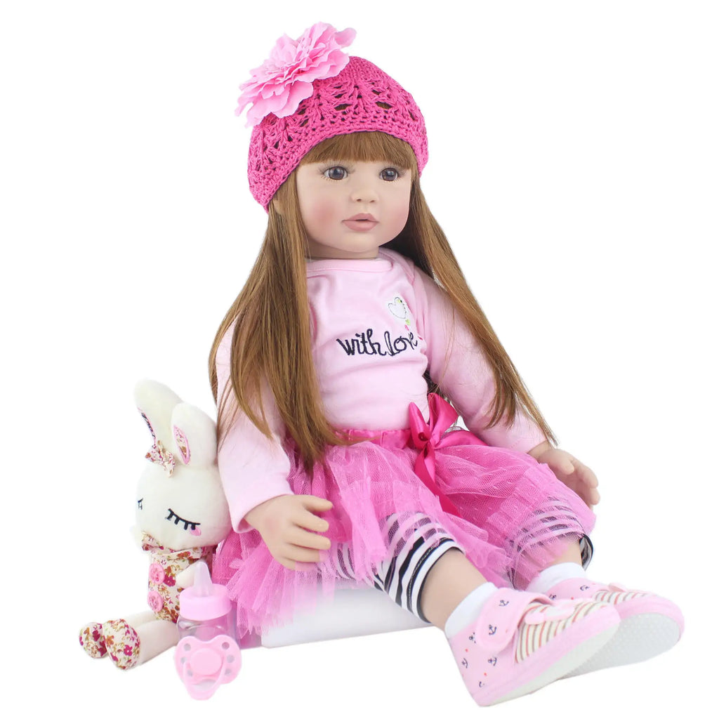 Lifelike Reborn Baby Doll Girl 60cm Handmade Realistic Newborn Baby Doll Soft Silicone Vinyl Reborn Toddler Doll