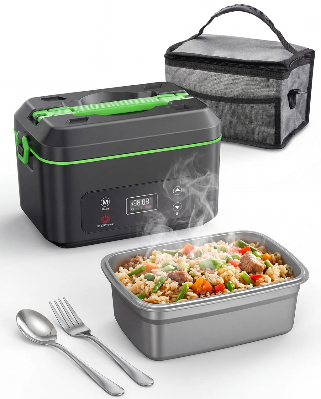 Wireless Electric Insulated Lunch Box,Built-in 12000mAh Battery,100W 1.2L Heating Lunch Box For Work/Travel/Car/Office