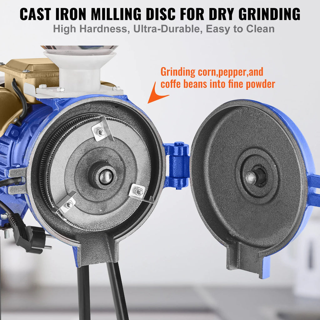 SucceBuy Electric Grain Mill Grinder3000W  Commercial Corn Mill w/Funnel Thickness Adjustable Powder Machine Heavy Duty Grinder