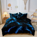 3pcs Blue Lightning Line Quilt Donna Duvet Cover Bedding Set, HD Print For Home & Dorm, Cozy Soft Comfortable