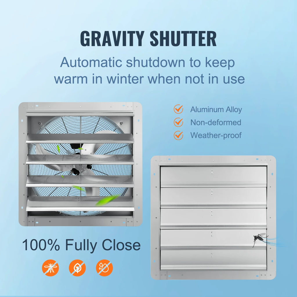 SucceBuy Shutter Exhaust Fan Aluminum Wall Mount Attic Fan w/ AC-motor Ventilation Cooling for Greenhouses Garages Shops FCC
