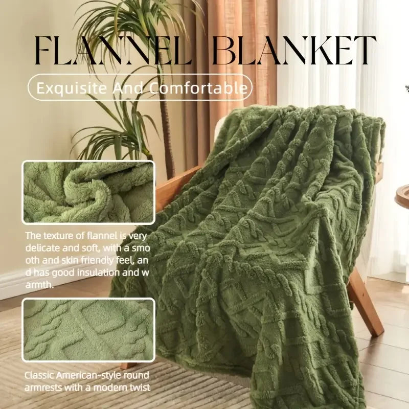 Ultra-Soft 3D Plush 1pc Luxurious Jacquard Fleece Blanket - Dense Weave for Exceptional Warmth, Cozy Flannel Throw 500gsm