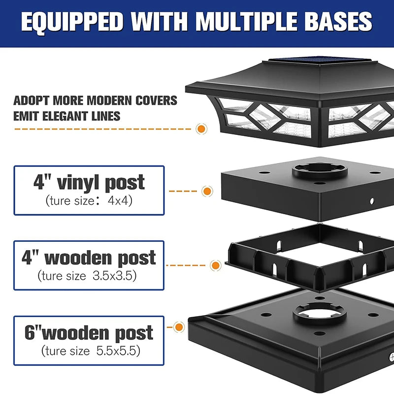 Solar Post Lamp 3000K/6000K Outdoor Garden Fence Pillar Head Light For Villa Gate Landscape Decoration IP65 Column Lamp