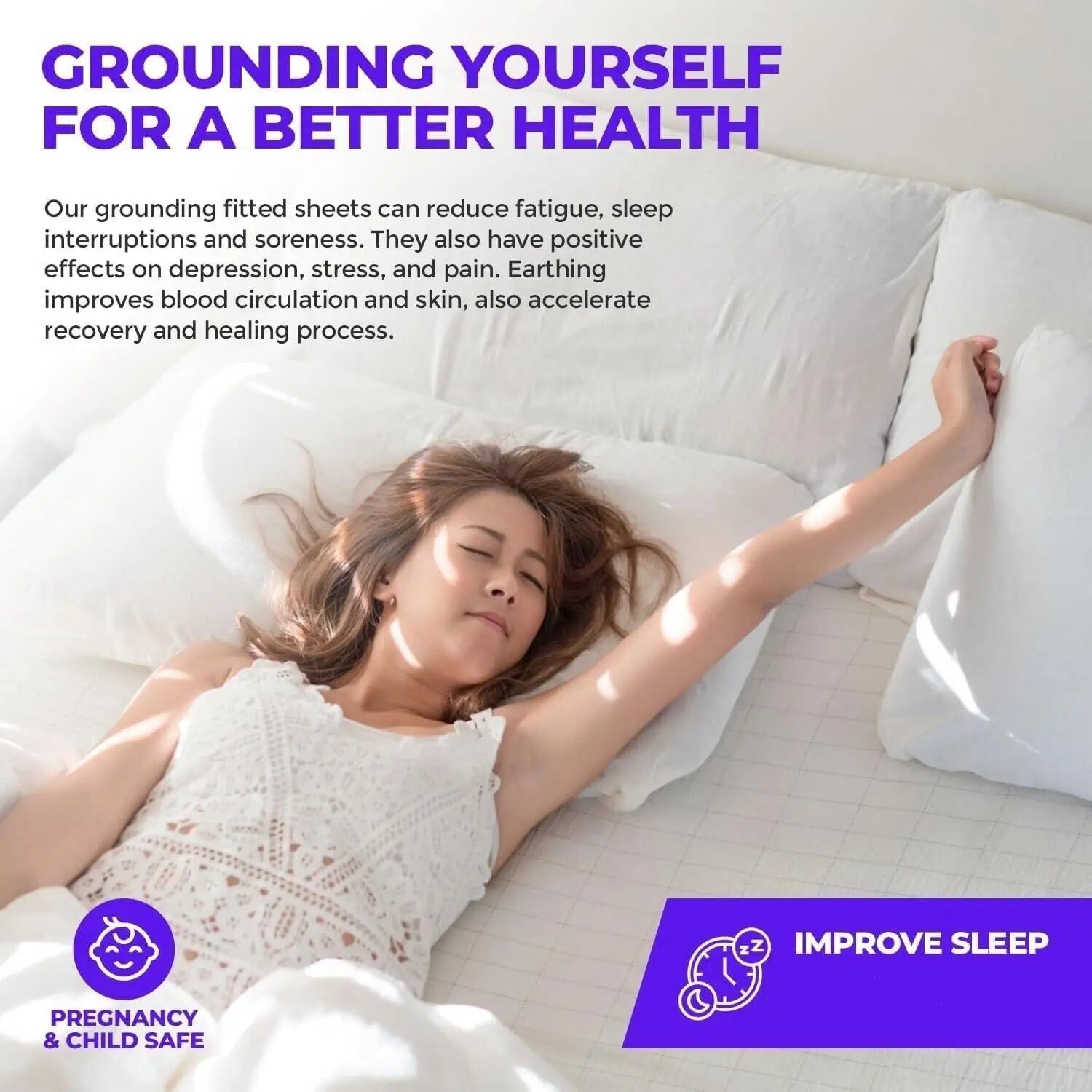 Grounding Sheets, 5% Pure Silver Fiber & 95% Organic Cotton, Grounded Well Bed Sheet, Earthing Conductive Sheet for Better Sleep