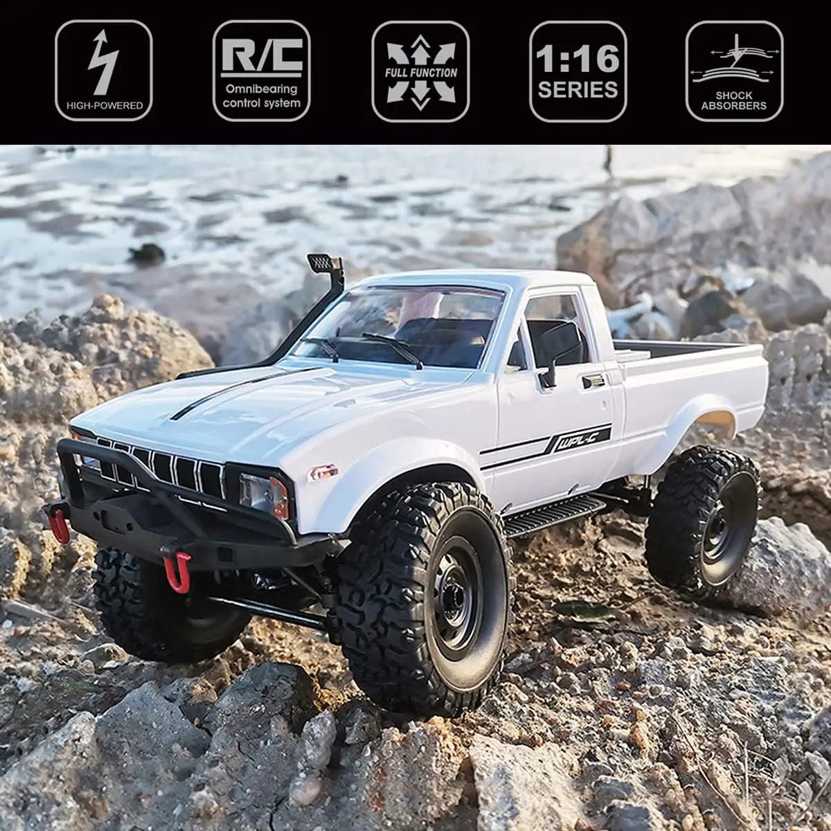 1:16 Remote Control Truck WPL C24-1 Car with 2 Batteries Full-Size Off-Road Vehicle with Front Lights RC Car Climbing Speed Toy