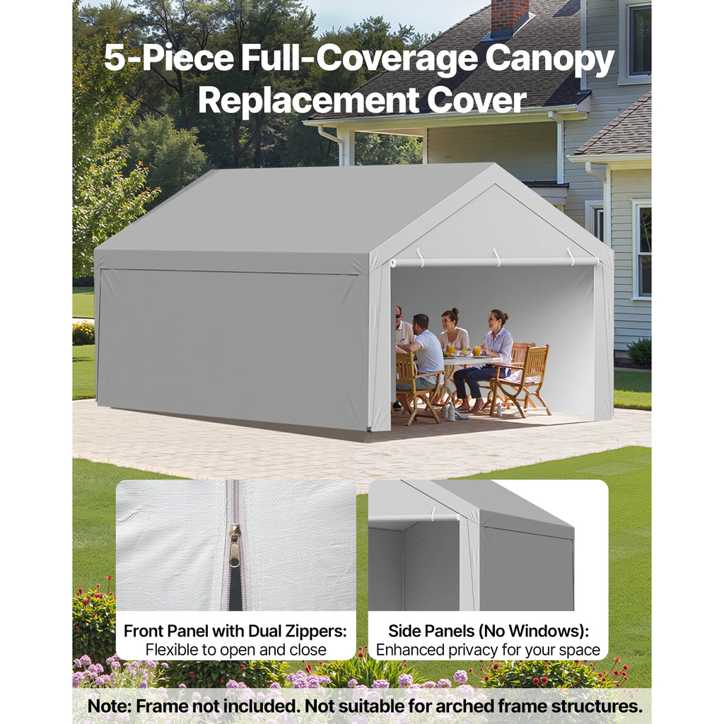 SucceBuy Carport Replacement Canopy Potable Garage Tent Top Tarp with Sidewalls UV-Resistant Car Shelter Tarp with Ball Buggees
