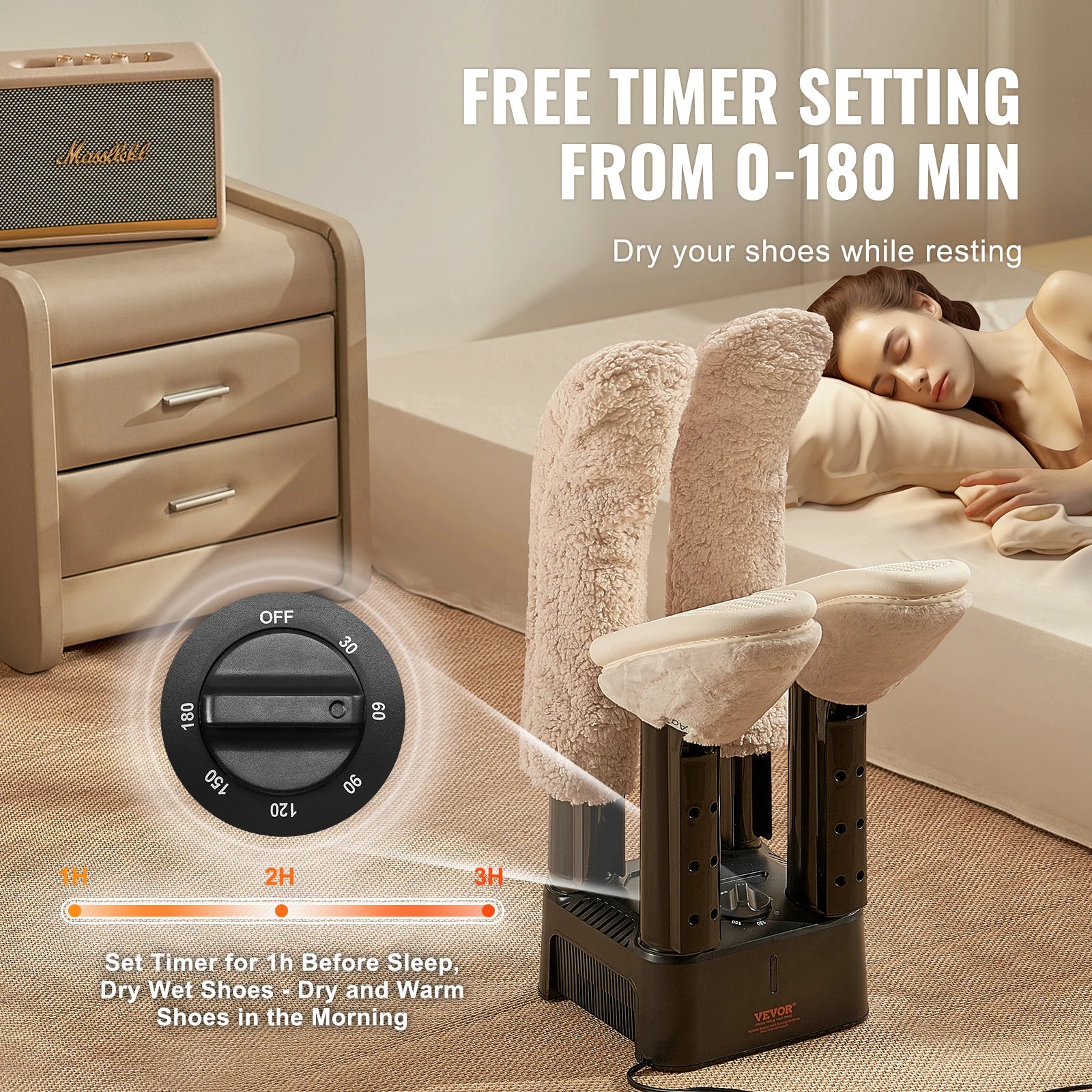 VEVOR 4 Tubes Electric Shoe Dryer Boot Warmer with Heat Blower & Timer Multifunction Socks Dryer Fast Drying Boot Deodorizer