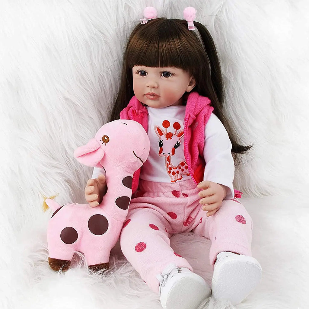 Reborn Toddler Dolls 22 inch 55cm Soft Silicone Vinyl Realistic Reborn Dolls Girls with Long Hair