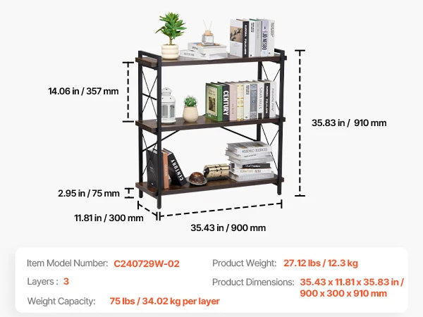 SucceBuy Metal Bookshelf 3-14-Tier Tall Industrial Bookshelf Vintage Display Storage Bookcase with Open Shelves to Home Office