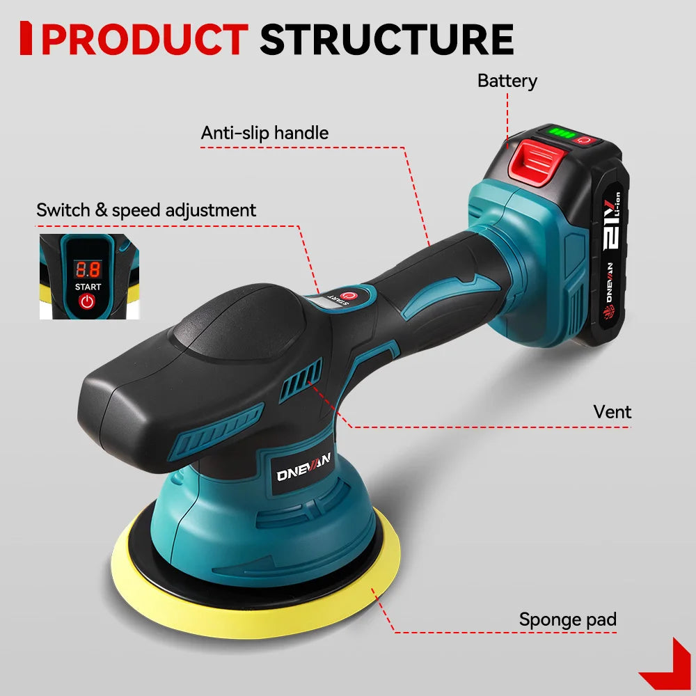 ONEVAN 8 Gears Cordless Electric Car Polisher Waxing&Sanding Wood Grinding Polishing Power Tool For Makita 18V Battery Pin