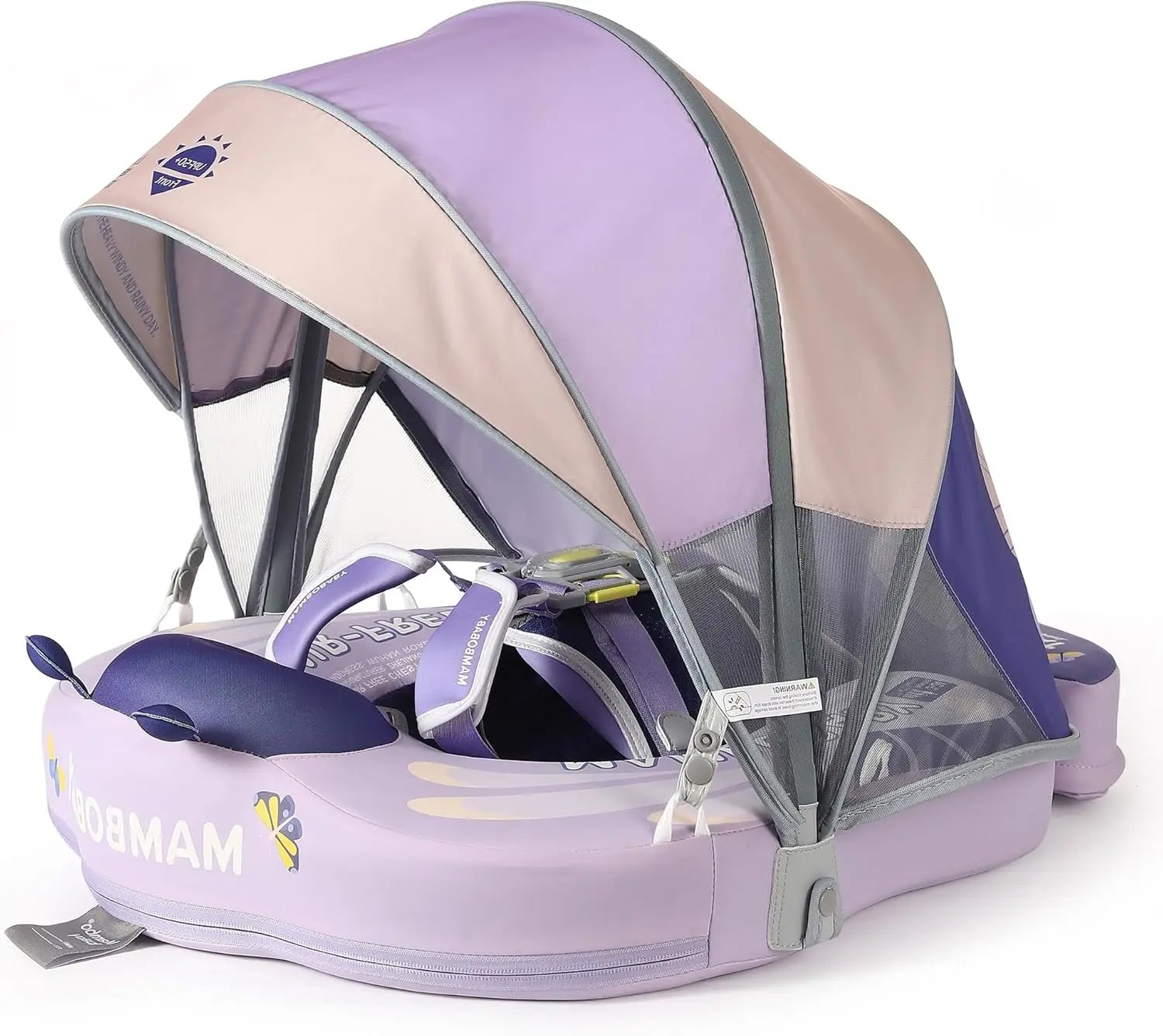 Mambobaby Float with UPF50+ Sun Canopy and Tail Non-Inflatable Baby Swimming Float Swim Trainer Pool Toy for Baby 3-24 Monthso