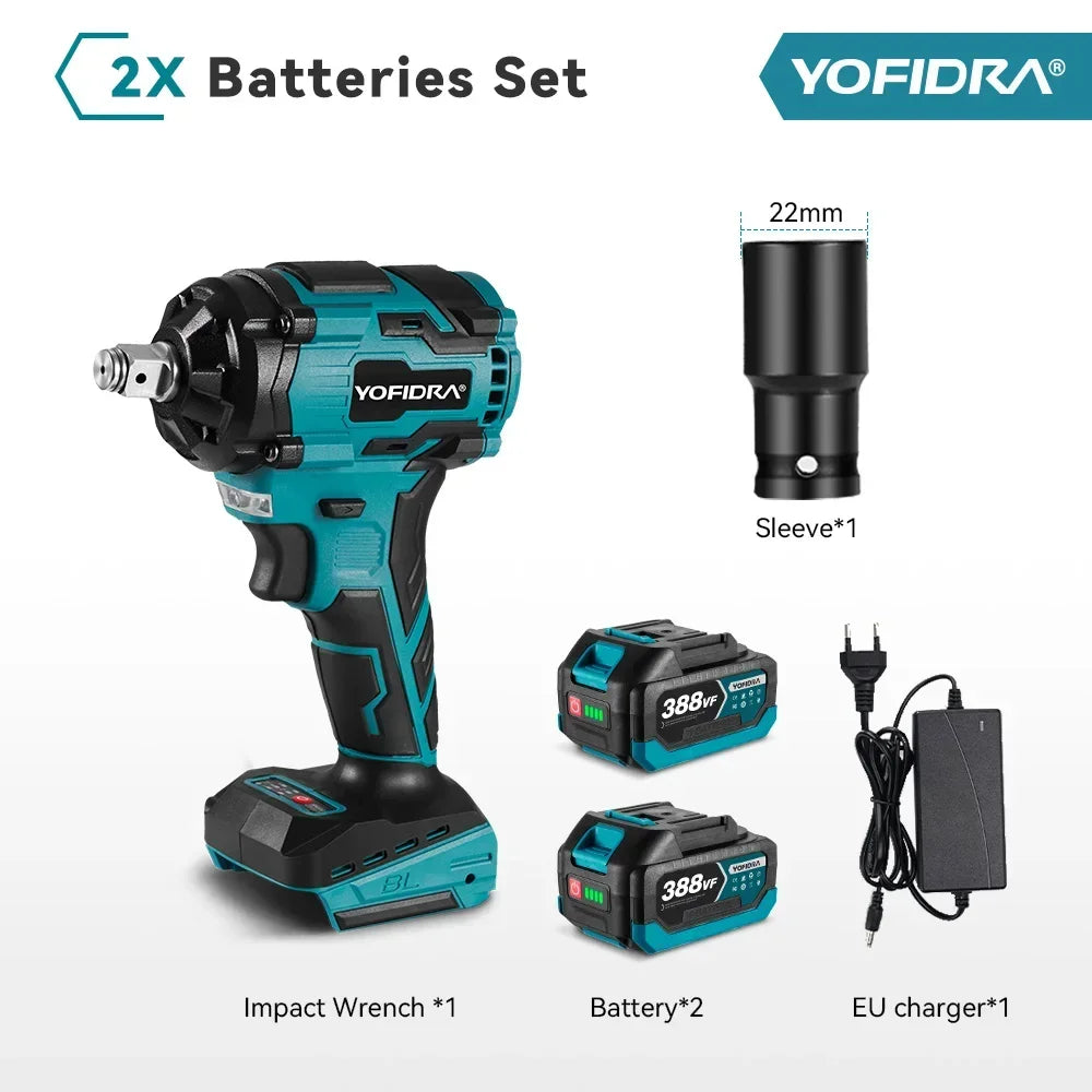 YOFIDRA 1000N.M Brushless Electric Impact Wrench 1/2 inch Cordless Wrench Screwdriver Power Tool For Makita 18V Battery Pin