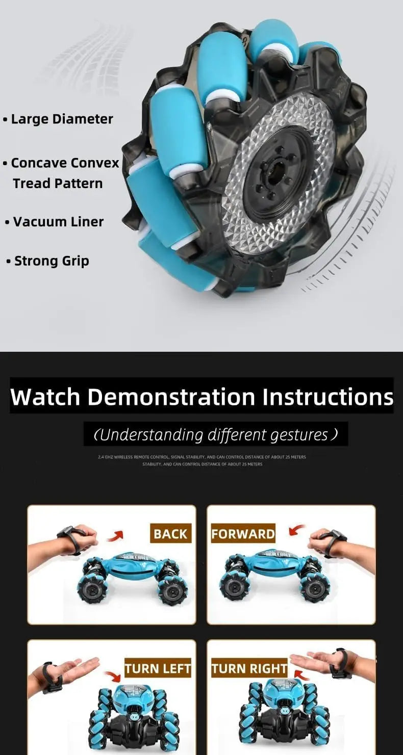 Remote Control Car, RC Car Toy 4WD Stunt Car with LED Lights & 360° Flips, 4WD Off-Road Stunt Car for Kids, All Terrain Tires