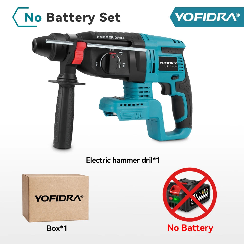 YOFIDRA Brushless Electric Hammer Drill 26MM Multifunctional Cordless Rechargeable Screwdriver Tool For Makita 21V Battery Pin