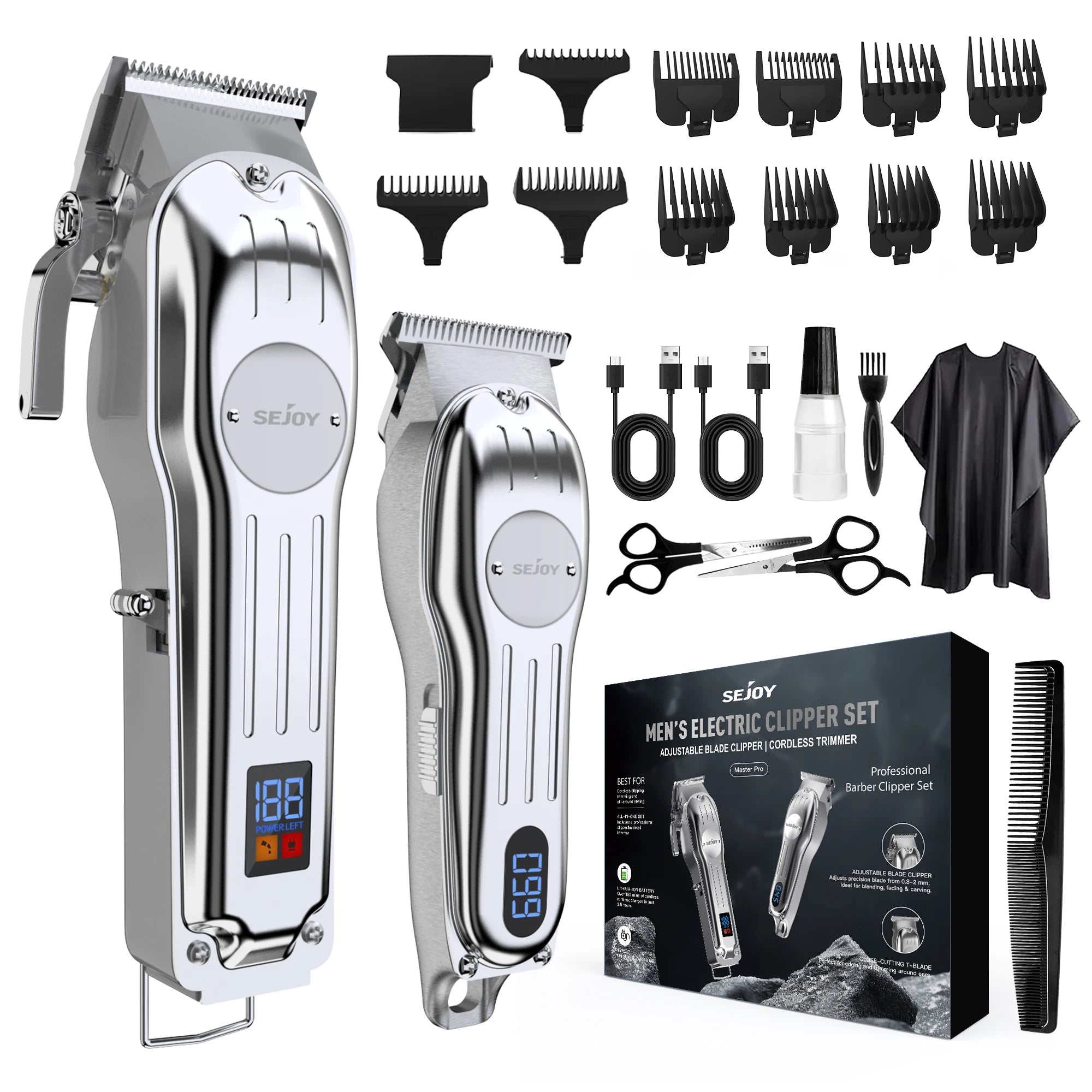 Sejoy Professional Hair Clippers for Men Combo Kits Rechargeable T-Blade Trimmer Kit Cordless Haircut Machine Cordless