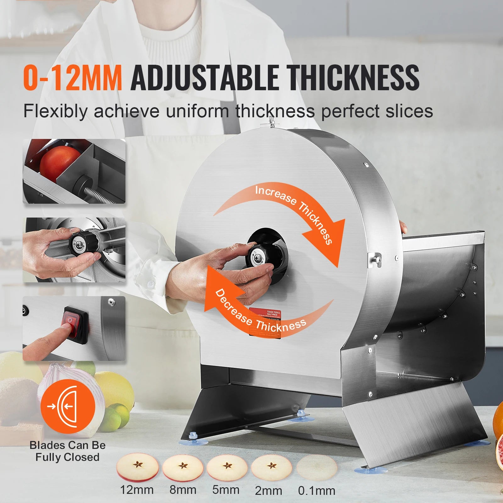 SucceBuy Electric Vegetable Slicer 0-0.5"/0-12mm Thickness Adjustable Commercial Slicer Machine Convertible to Manual FoodCutter