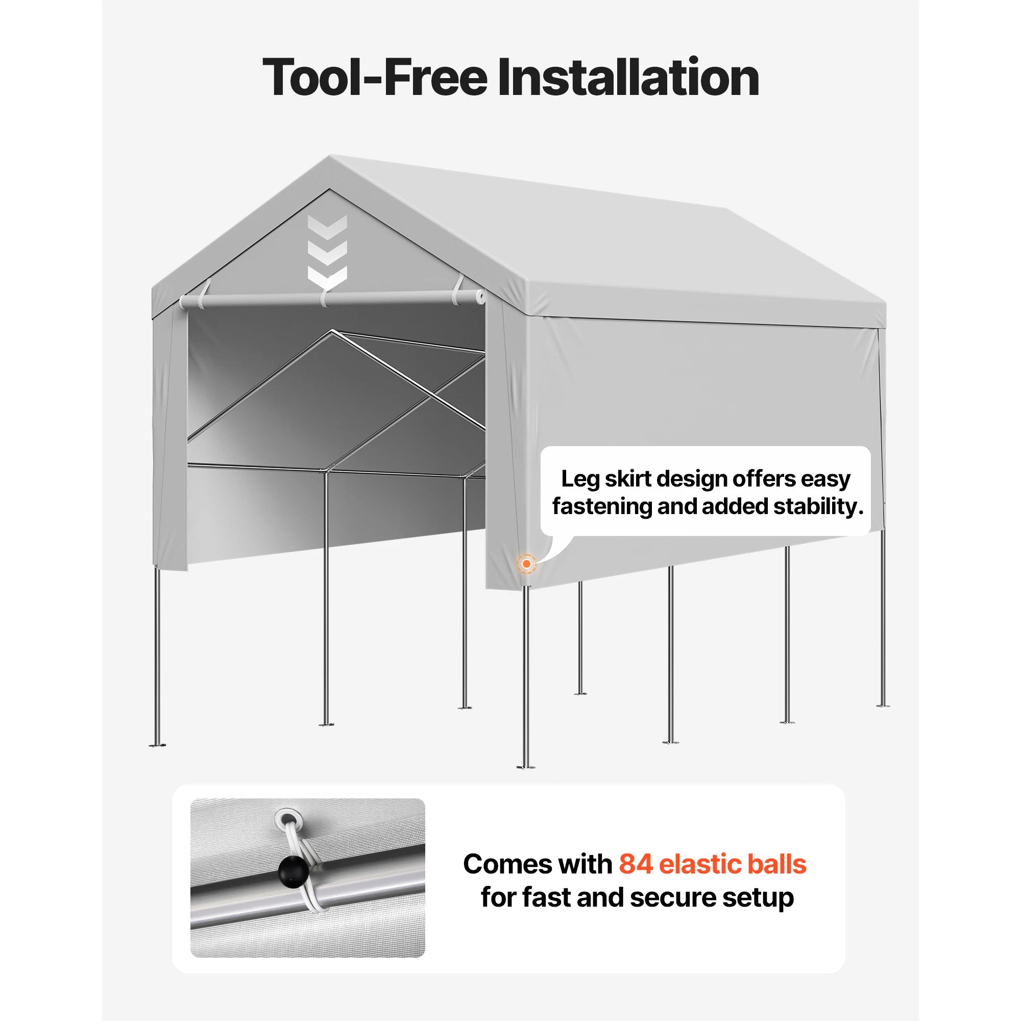 SucceBuy Carport Replacement Canopy Potable Garage Tent Top Tarp with Sidewalls UV-Resistant Car Shelter Tarp with Ball Buggees