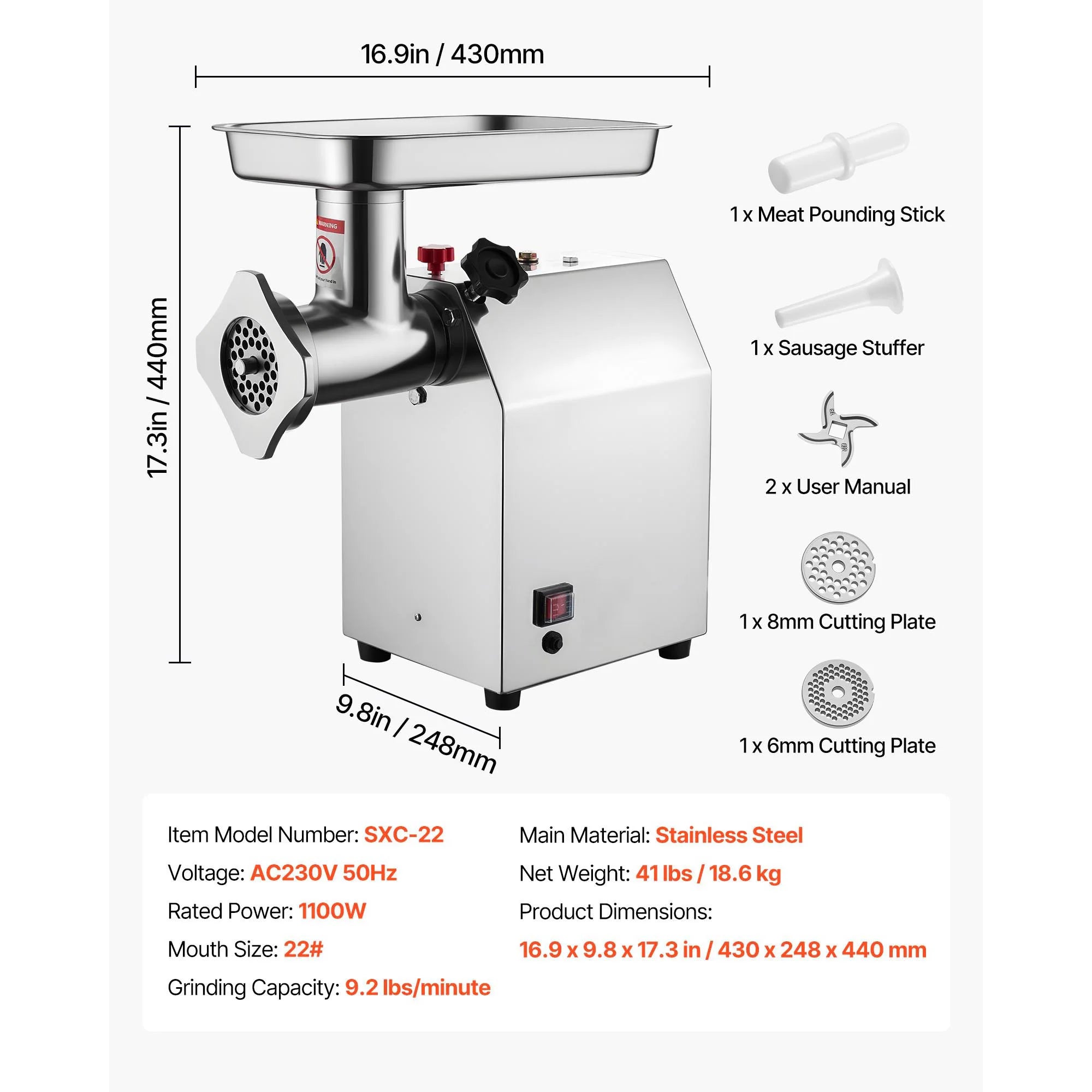 SucceBuy  Meat Grinder 5.5 Lbs-9.2 Lbs/Min Capacity Electric Meat Mincer w/ Blade Grinding Plate Sausage Maker for Kitchen Home