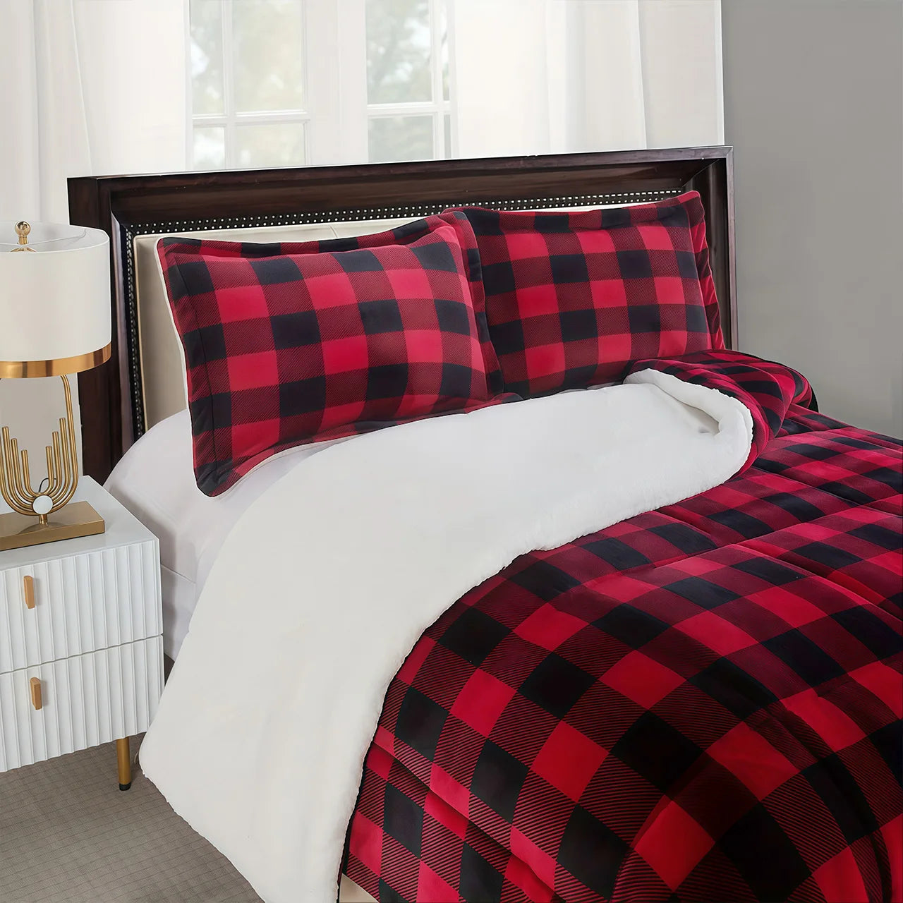 1pc Cozy Sherpa Fleece Buffalo Plaid Blanket - Sofa, Bed, And Outdoor Use - All-Season, Machine Washable, Soft Warm 4lbs, Weight