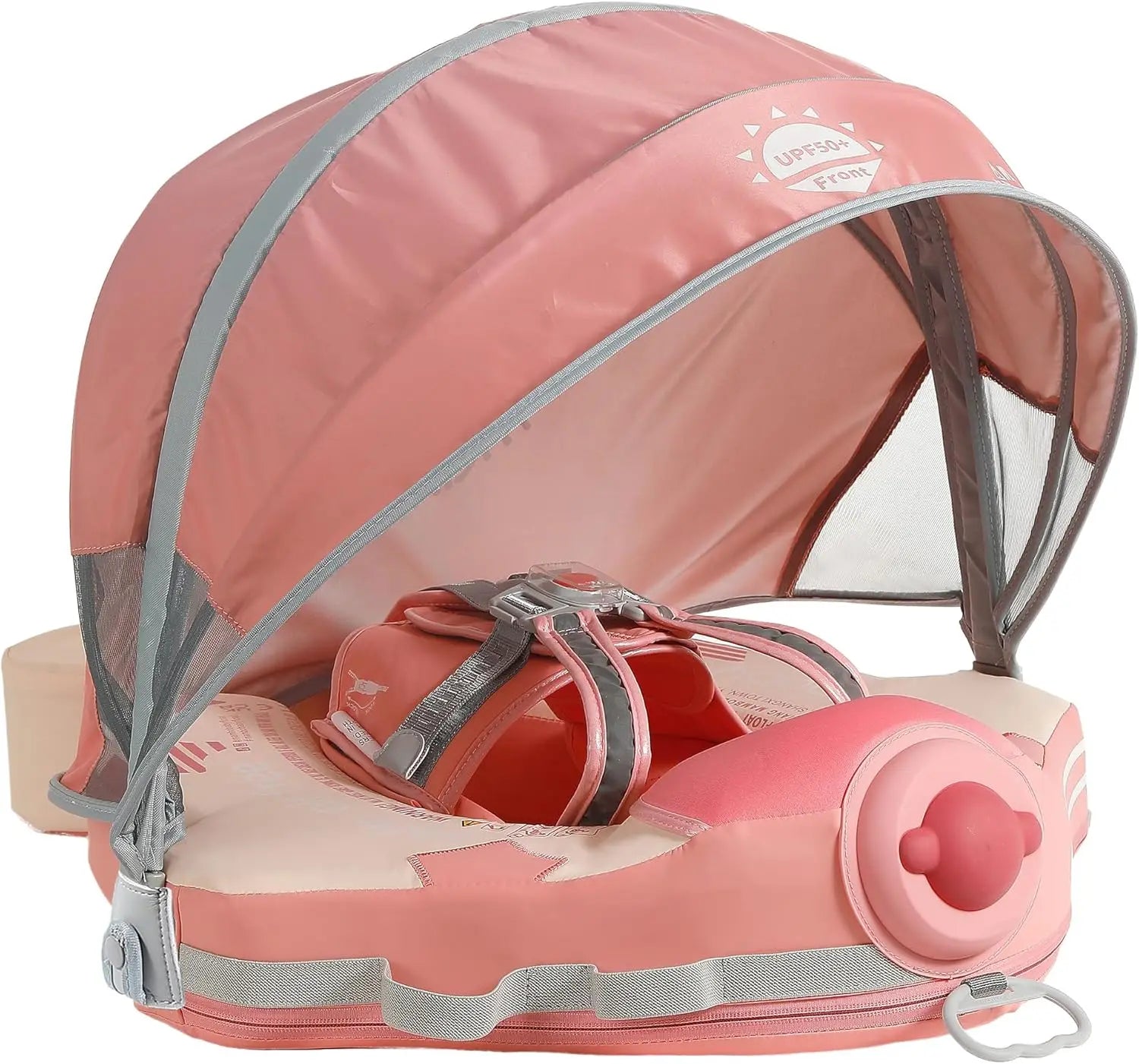 Mambobaby Float with UPF50+ Sun Canopy and Tail Non-Inflatable Baby Swimming Float Swim Trainer Pool Toy for Baby 3-24 Monthso