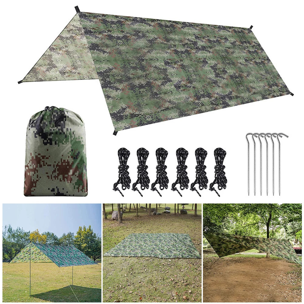 Waterproof Camouflage Camping Canopy 210T Polyester Yarn Portable Awning Shade Foldable Ultra-light Picnic Backpacking Equipment