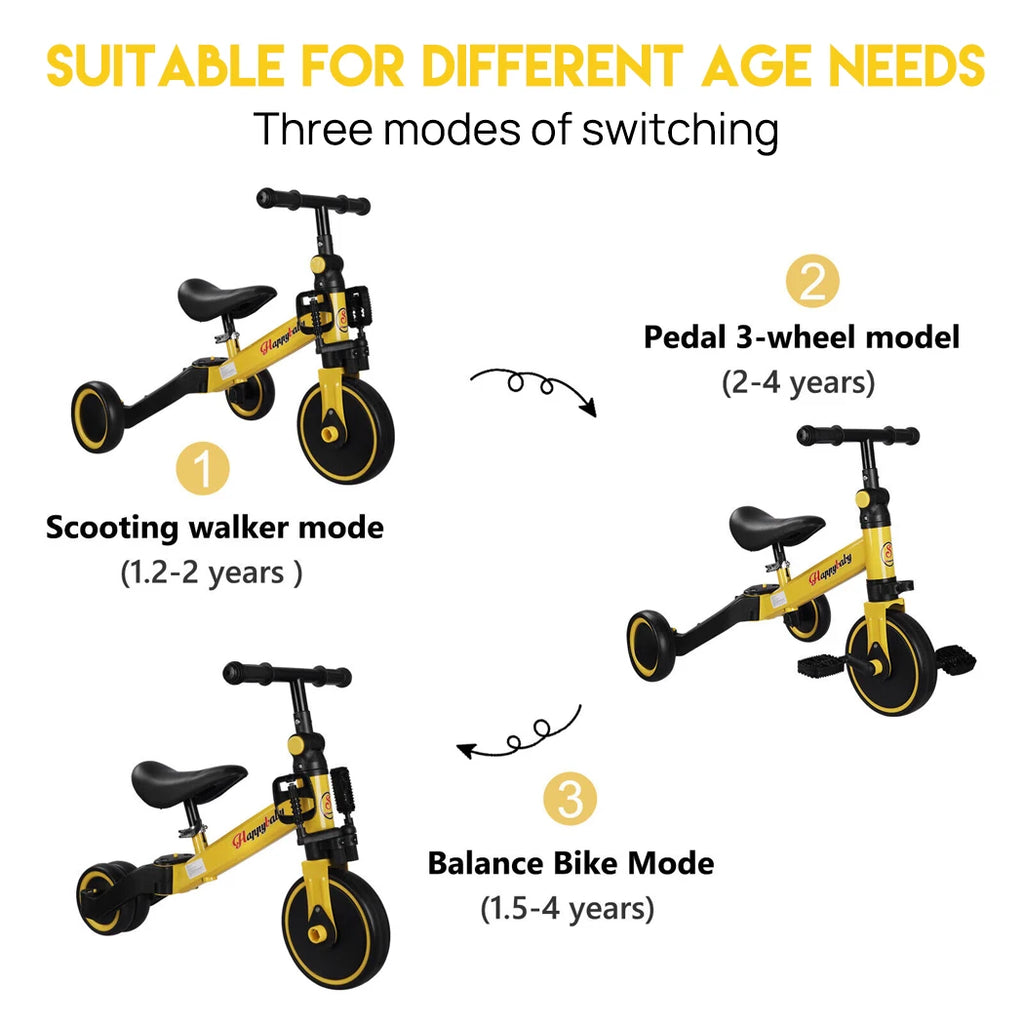 3 in1 Toddler Kid Ride on Toy Balance Bike Scooter Tricycle 1.5-4 Years Push Car