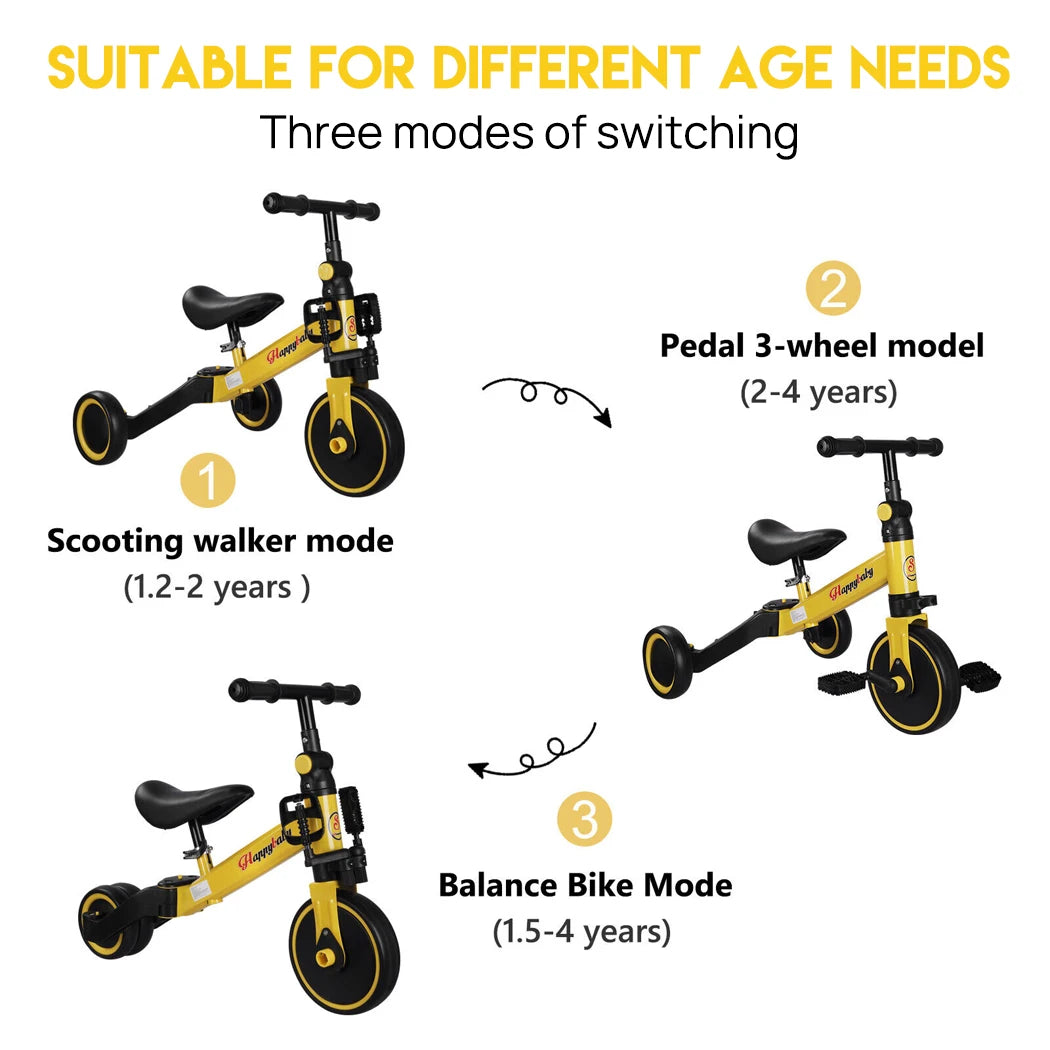 3 in1 Toddler Kid Ride on Toy Balance Bike Scooter Tricycle 1.5-4 Years Push Car