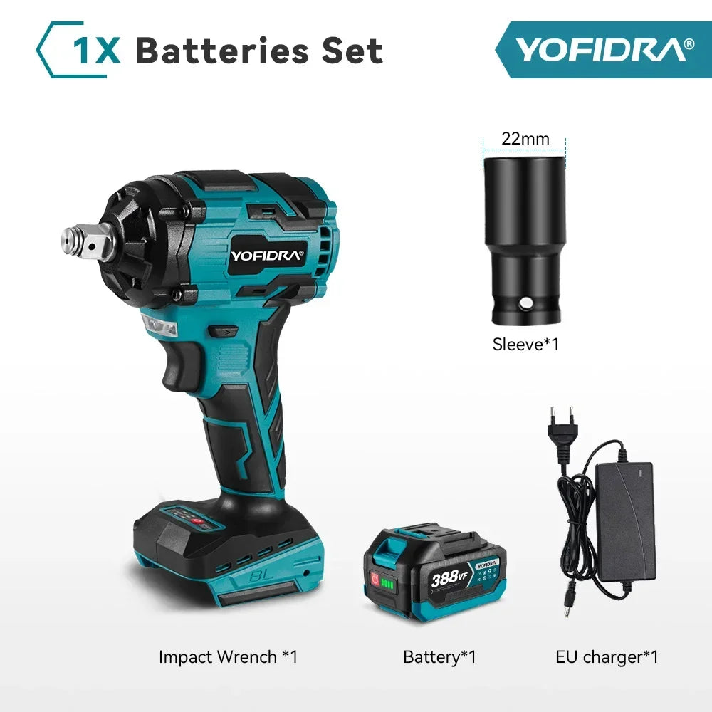 YOFIDRA 1000N.M Brushless Electric Impact Wrench 1/2 inch Cordless Wrench Screwdriver Power Tool For Makita 18V Battery Pin