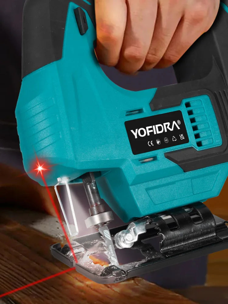 YOFIDRA 3800RPM Brushless Electric Jig Saw Infrared Laser Curve Saw Woodworking Tool With Saw Blade For Makita 18V Battery pin