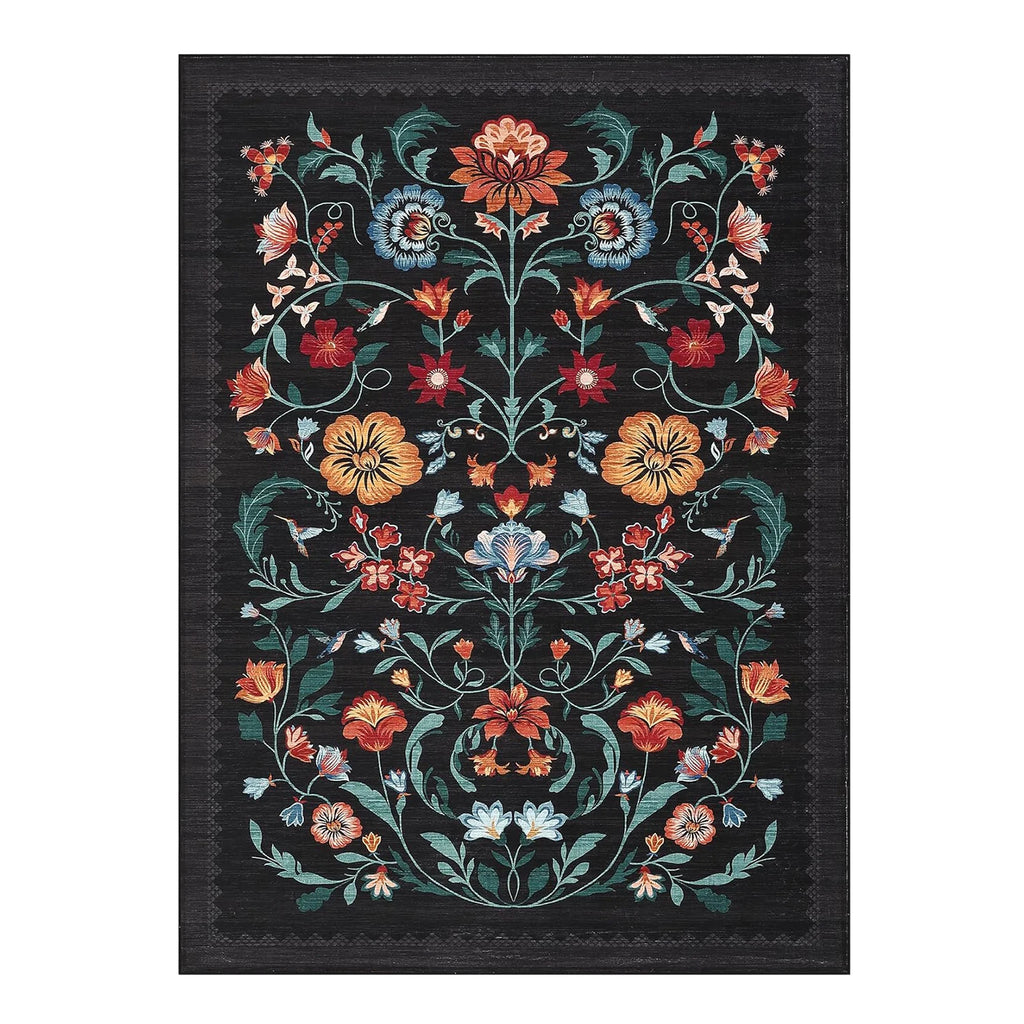 Washable Rugs for Living Room, Low Pile Floral Area Rug, Indoor Soft Carpet, Indoor Foldable Floor Mat for Bedroom, Dining Room
