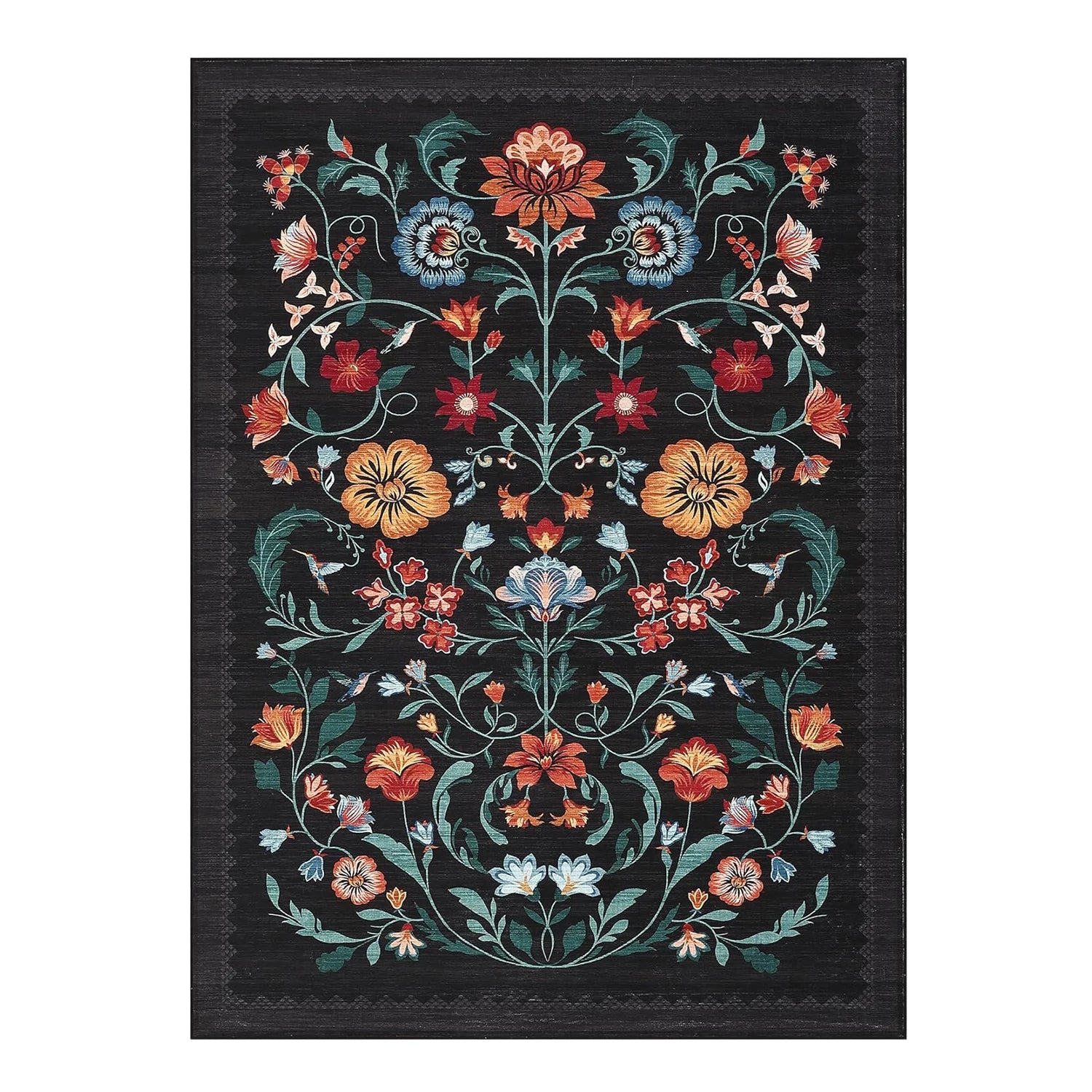 Washable Rugs for Living Room, Low Pile Floral Area Rug, Indoor Soft Carpet, Indoor Foldable Floor Mat for Bedroom, Dining Room