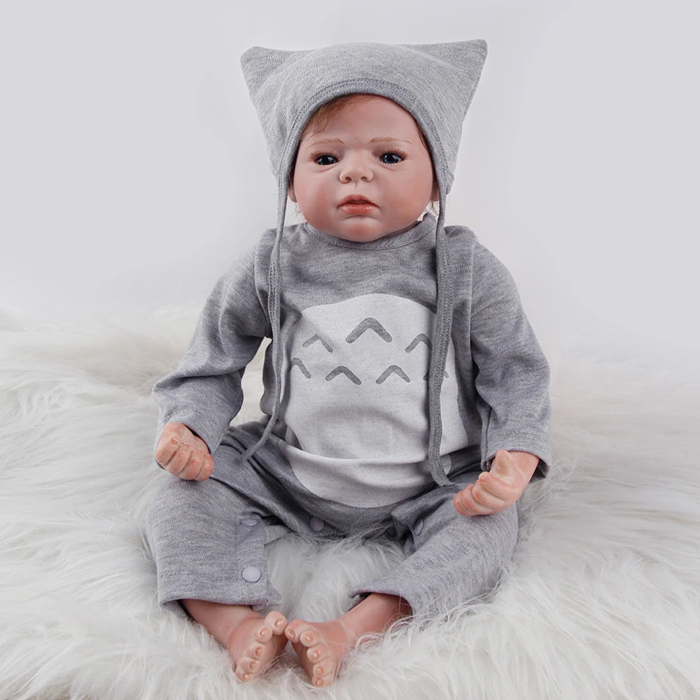 55cm Reborn Baby Doll Boy Soft Vinyl Newborn Lifelike Weighted Cloth Body Realistic Doll Collectible Toy for Kids