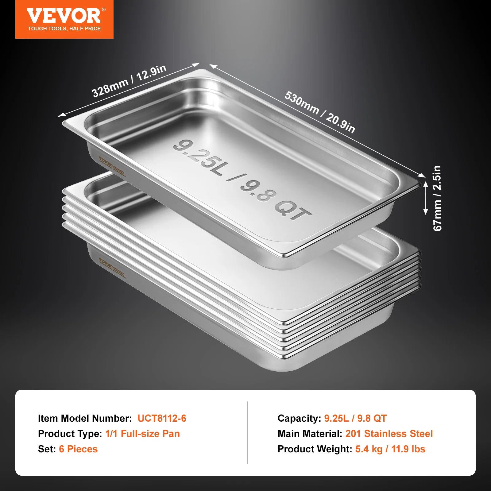 SucceBuy 6Pack Buffet Chafing Dishes 2.5"-6"Deep Steam Table Pan Full Size 0.8mm Thick Stainless Steel Catering Storage Food Pan