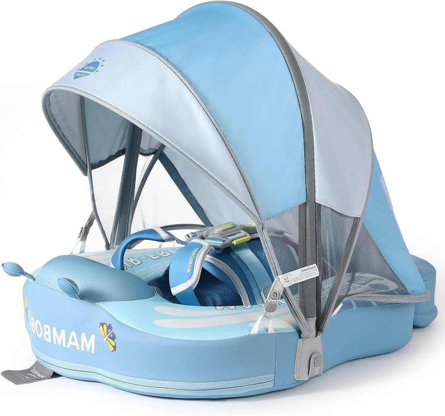 Mambobaby Float with UPF50+ Sun Canopy and Tail Non-Inflatable Baby Swimming Float Swim Trainer Pool Toy for Baby 3-24 Monthso