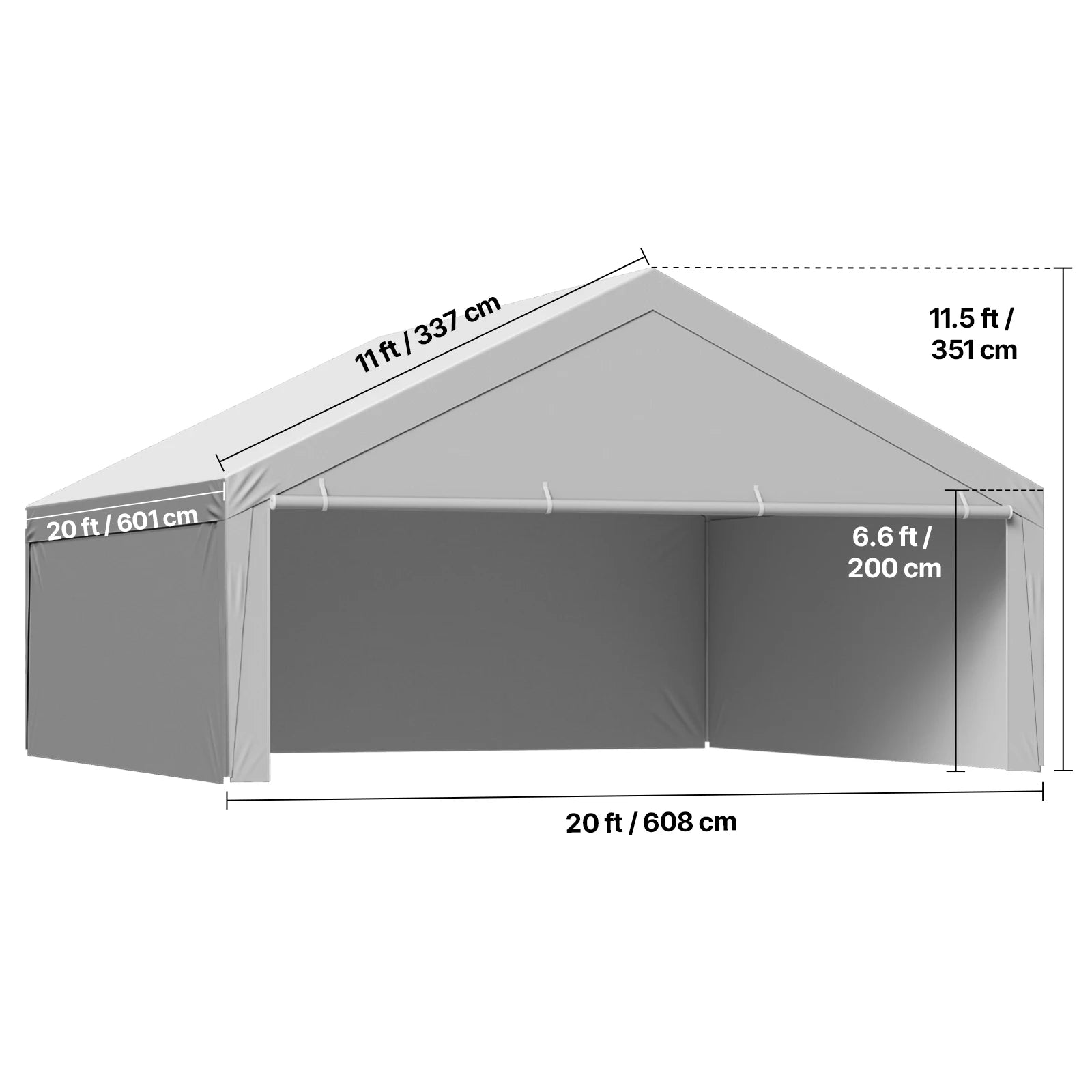 SucceBuy Carport Replacement Canopy Potable Garage Tent Top Tarp with Sidewalls UV-Resistant Car Shelter Tarp with Ball Buggees