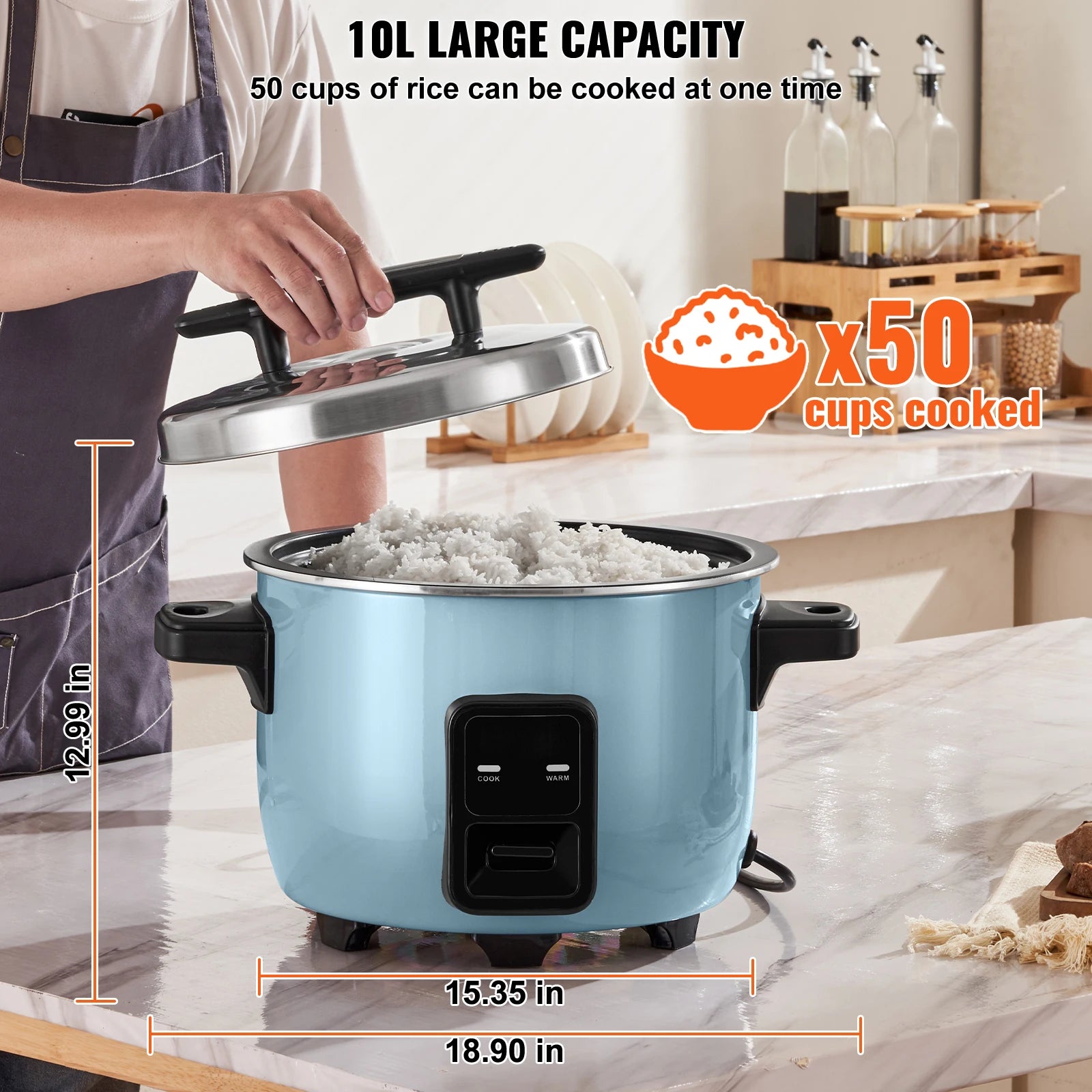 SucceBuy 10L Commercial Rice Cooker with Aluminium Nonstick Inner Pot 24-Hour Keep Warm for Restaurant Buffet