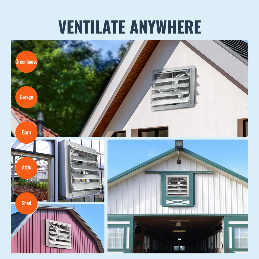 SucceBuy Shutter Exhaust Fan Aluminum Wall Mount Attic Fan w/ AC-motor Ventilation Cooling for Greenhouses Garages Shops FCC