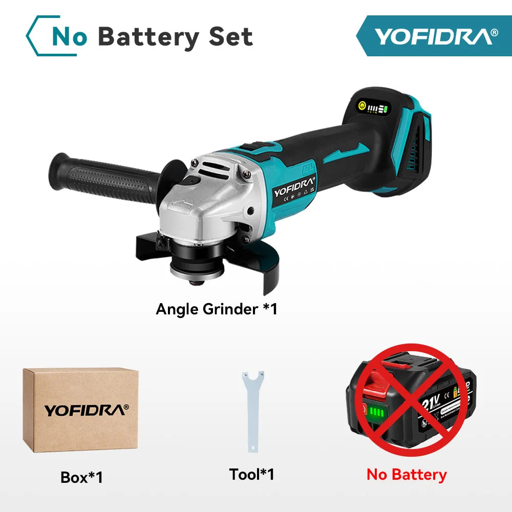YOFIDRA 125mm Brushless Angle Grinder 4 Gear Cordless Grinding Machine Cutting Woodworking Power Tool For Makita 21V Battery Pin