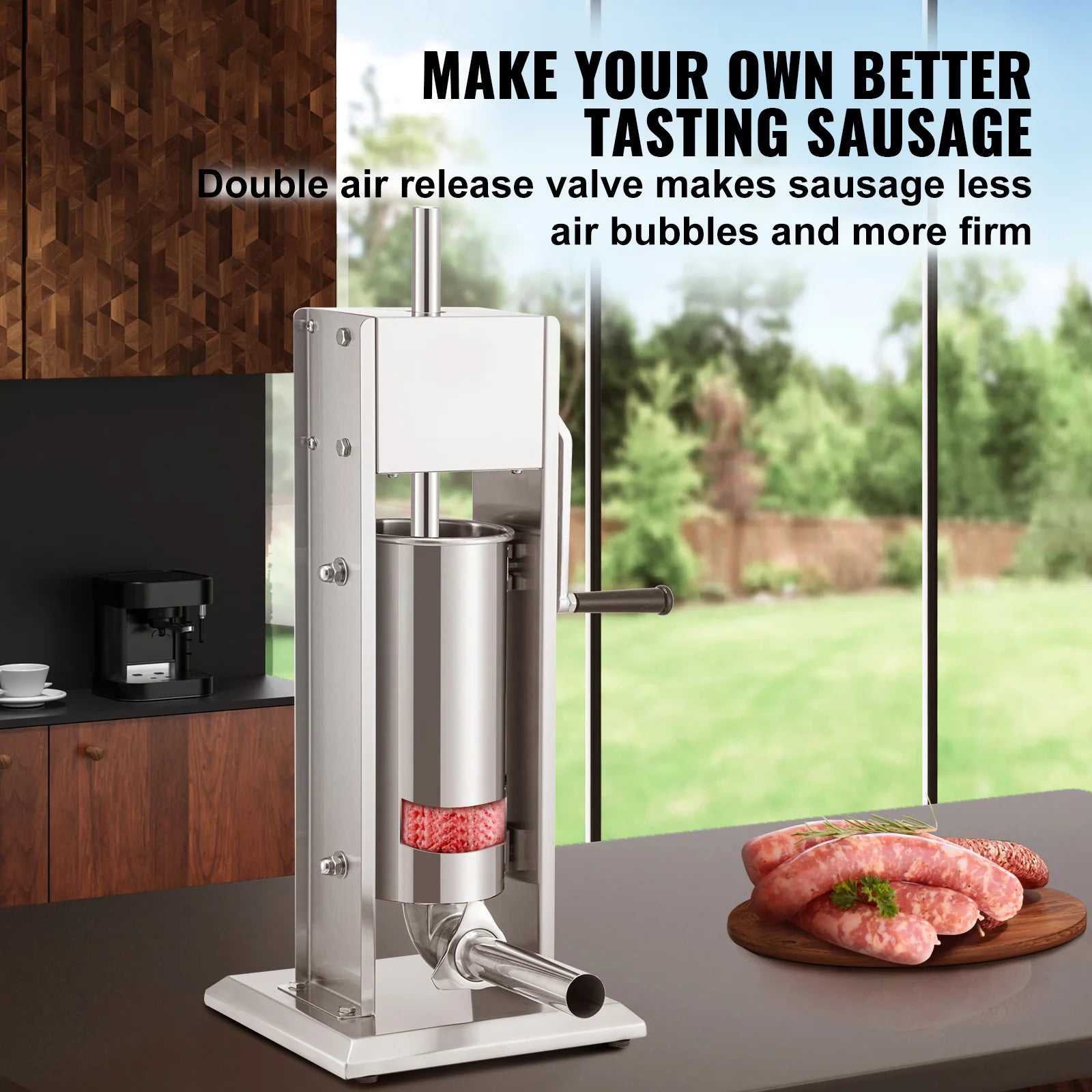 SucceBuy 5L Manual Sausage Stuffer Stainless Steel Making Sausage Vertical Maker with 5 Filling Funnels for Home Commercia