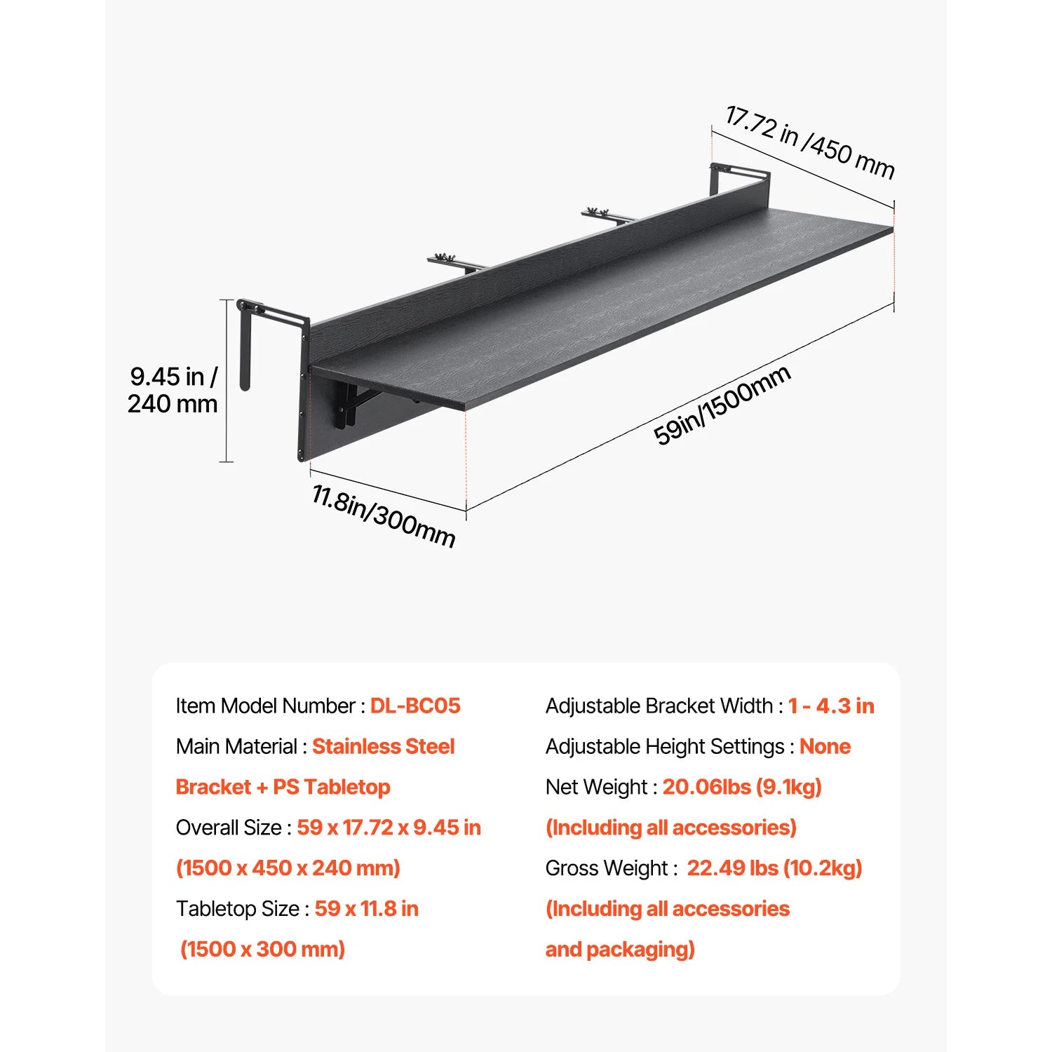 SucceBuy Balcony Hanging Table Folding Balcony Railing Table Outdoor Balcony Bar Table for Railings Serving Table for Patio